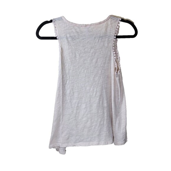 ​Alya Womens S Cream Crochet Lace Tank Top Pom Pom Trim Sheer Panel Boho Blouse - Picture 3 of 6